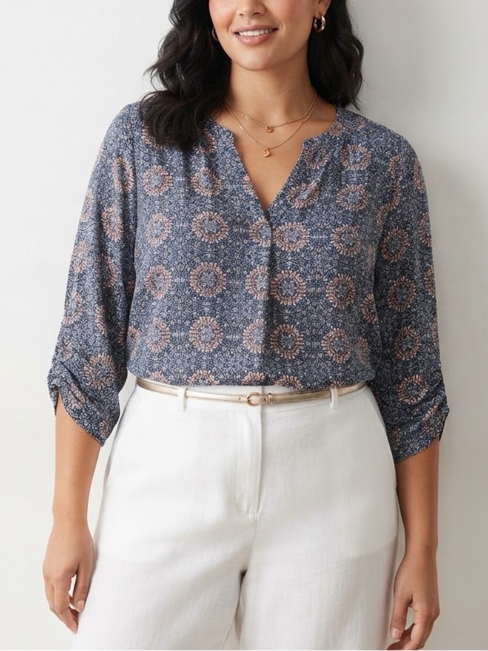 Tahari Floral Blouse in Blue & Pink Size 2X Like New